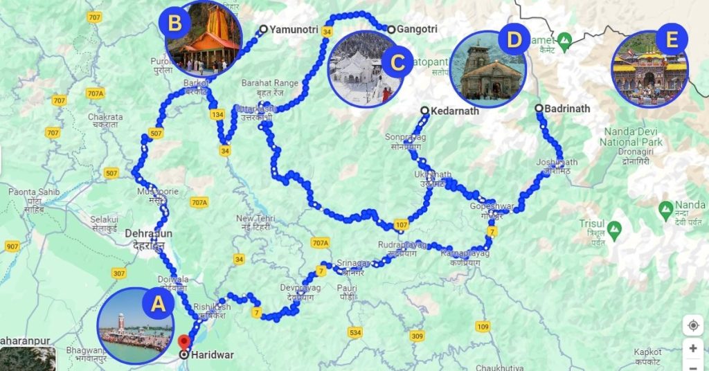 Char Dham Yatra Route Map